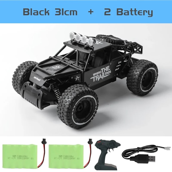 RC-bil riktig metall crawler 2.4g radio fjärrkontroll leksaker buggy hög hastighet monster truck offroad för barn pojkar present 31cm Black  Metal 2B