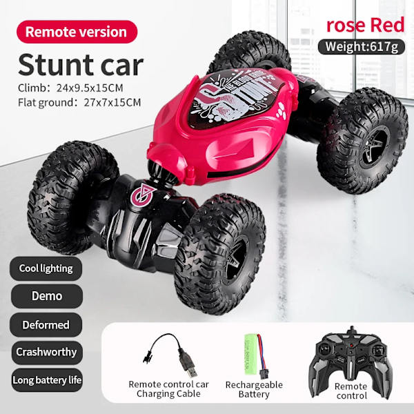 4WD RC Stuntbil med fjärrkontroll, 2.4G radio, geststyrning, rotation, musik, ljus, vridbara bilar, hög hastighet, leksak för barn YKC2072PLUS-R