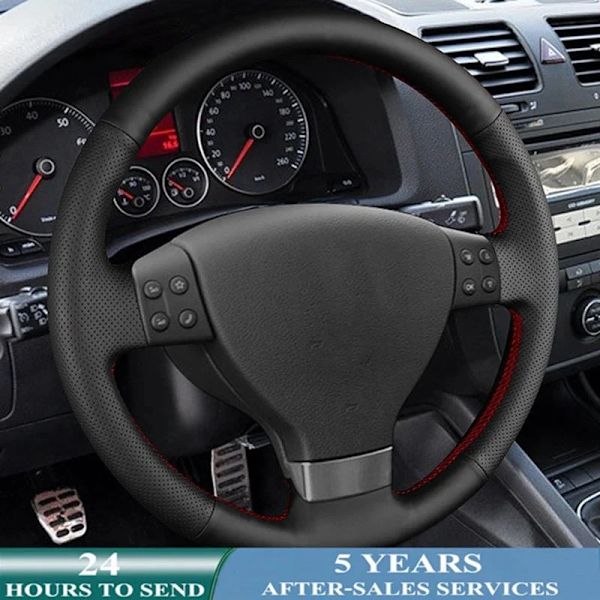 Skräddarsydd rattöverdrag i läder, handsytt, halkfritt, biltillbehör för Volkswagen Golf 5 MK5 Passat B6 Tiguan 2007 - 2011