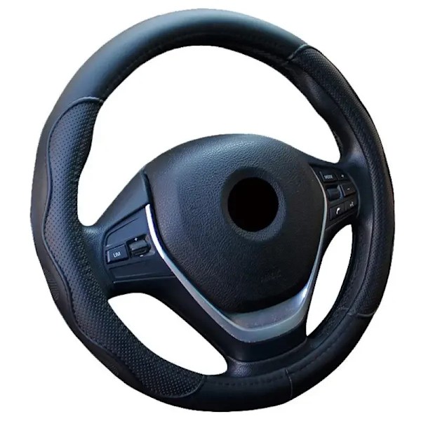 Universal 38cm/15\" diameter PU-läder rattöverdrag halkfri slitstarkt rattöverdrag black