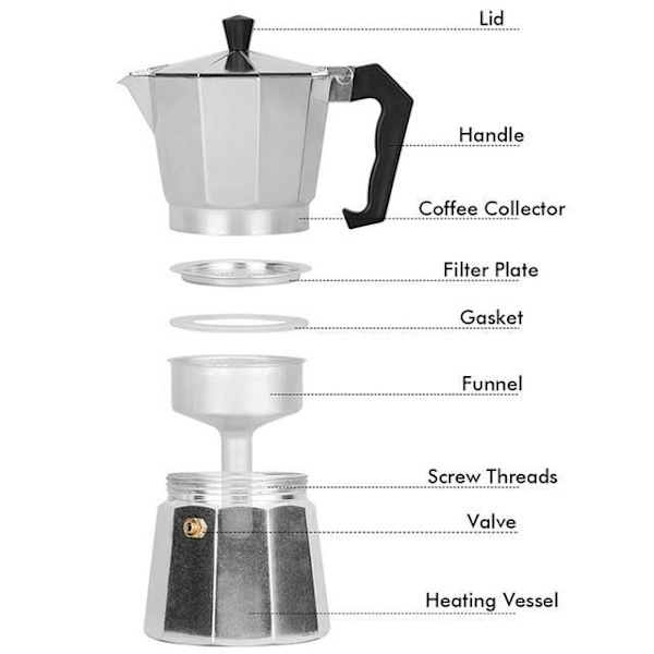 Kaffebryggare, Silver-100 ml - Klassisk italiensk Moka Espressokokare, Aluminiumkanna, För hem och utomhusbruk, 100-150-3