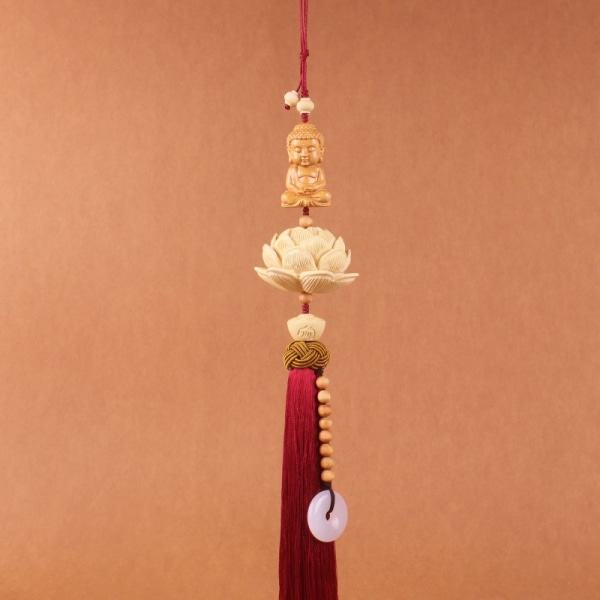Bilanheng Dekorativt håndskåret Lotus-ryggspeil Hengende ornament Bilstylingtilbehør for lykke Buddha Vinrød