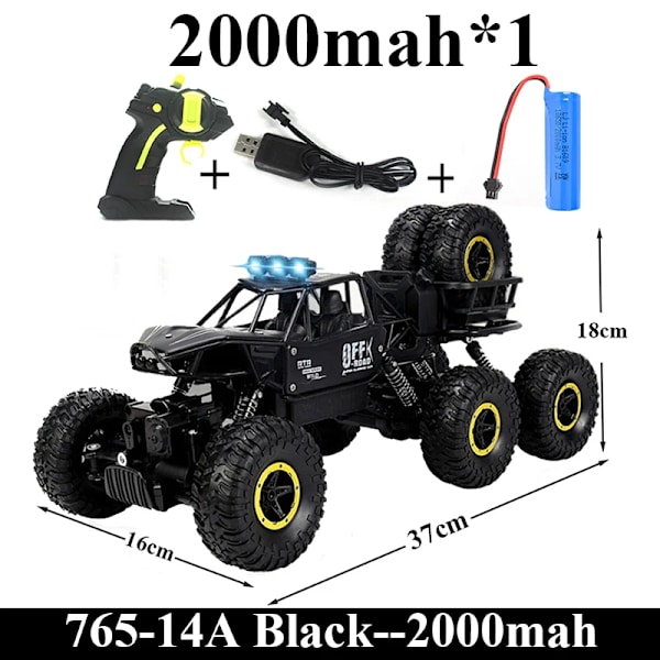 Leksaker för pojkar 6wd 2.4ghz elektrisk rc bil rock crawler fjärrstyrd bil maskin på radiostyrning terrängbil leksak Black-2000mah