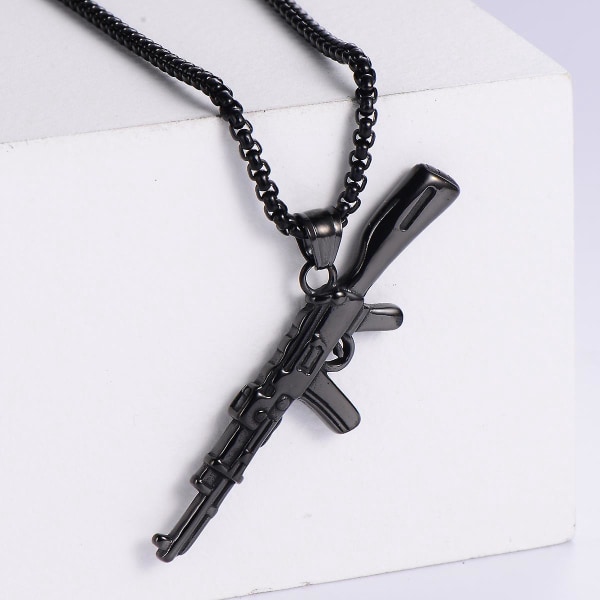 Moderigtig gave til mænds smykker: sort kæde titanstål, punk-stil overfaldsriffel halskæde