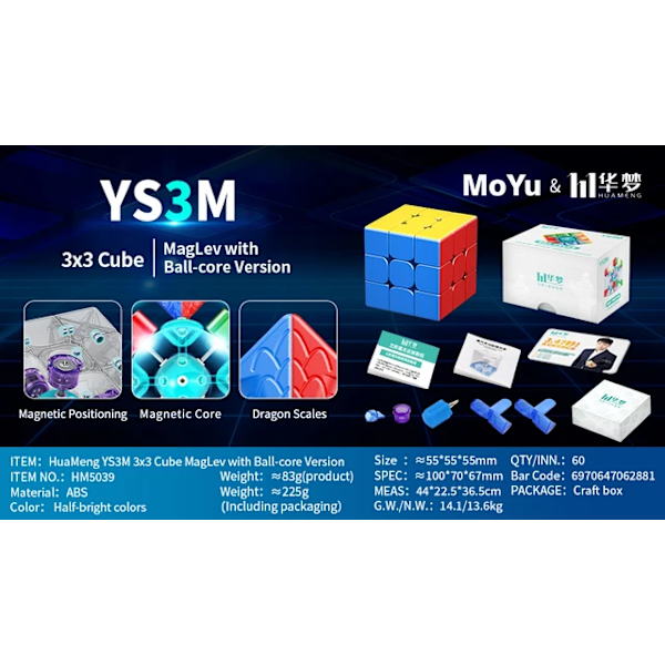 Ys3M Huameng 3X3 The Soul Of Racing Magnetisk Magisk Hastighetskub Professionella Fidget Leksaker Huameng Ys3M 3X3 Cubo Magico Ball-Core Version