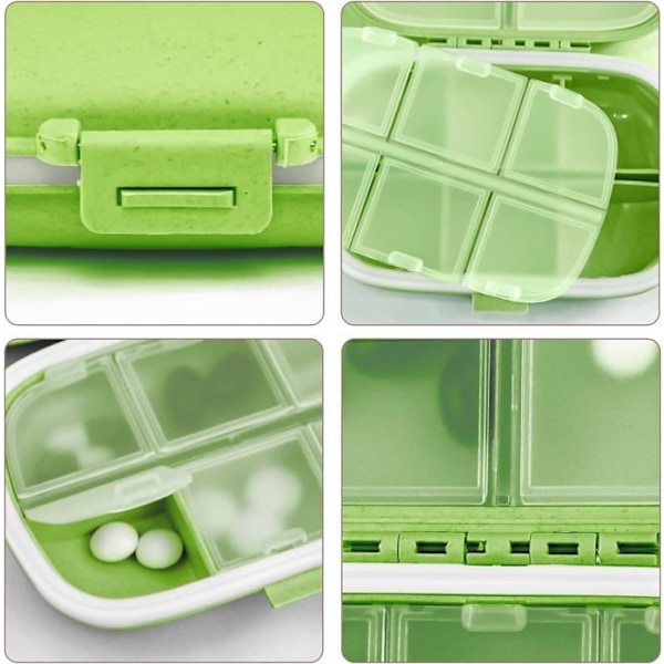 2-pack daglig pillerorganisatör, 8 fack rese-pillerbox, grön