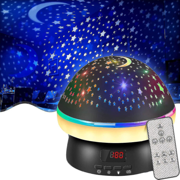 Star Projector Night Light For Kids Timer Baby Lampa Med Fjärrkontroll 16 Colorful Rotati pålitlig Black