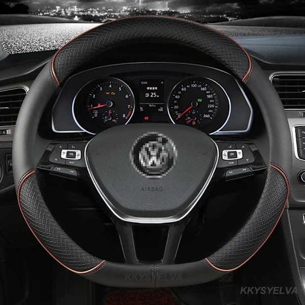 Rattöverdrag i PU-läder för VW Sharan Passat Caddy Touran Tiguan Golf Polo Teramont Atlas T-Roc T-Cross (38cm) DD38CM