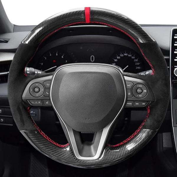 Skräddarsydd svart mocka flätad rattöverdrag för Toyota Avalon Camry Crown 2018-2019 Rav4 2019 Corolla 2018-2020 Suede 3