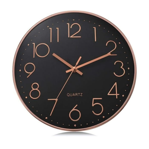 30 cm Modern Svart Tyst Väggklocka, Kvarts Icke Tickande Dekorativ, Roséguld 3D-siffror Klassisk Väggklocka Lätt Att Läsa