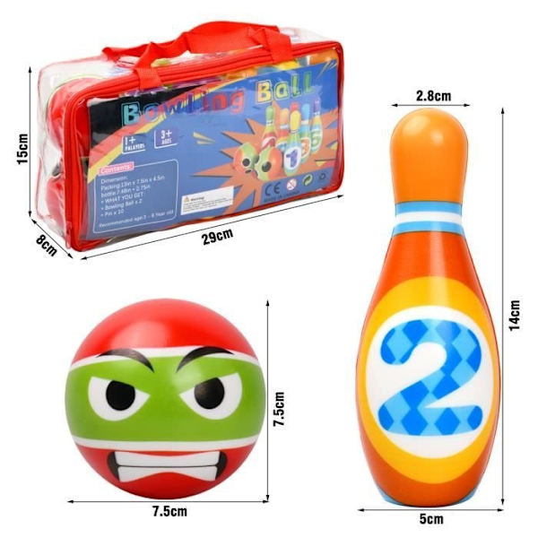 Bowling Set - 10 käglor + 2 bowlingklot för pojkar flickor barn