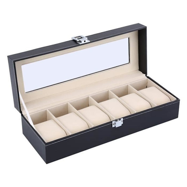 Klockdisplay Läder Klockbox Smyckeskrin Present För Män (6 Fack) -Ja