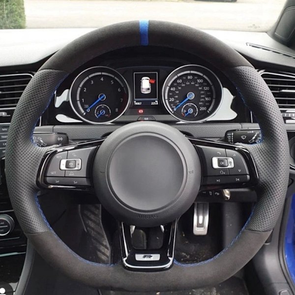 Rattstyrningsöverdrag för Volkswagen VW Golf R MK7 Golf 7 GTI VW Polo GTI Scirocco 2015 2016 Svart mocka äkta läder Style 3