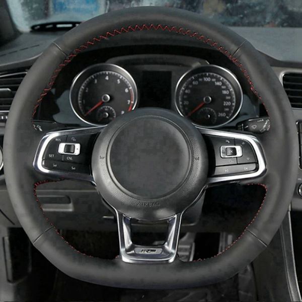 Rattstyrningsöverdrag för Volkswagen VW Golf R MK7 Golf 7 GTI VW Polo GTI Scirocco 2015 2016 Svart mocka äkta läder Style 16