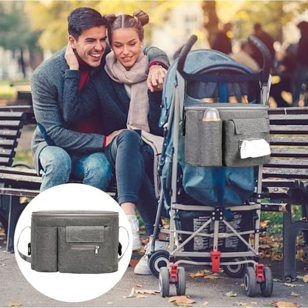Barnvagn och Sittvagn Förvaringsväska Skötväska Organizer Barnvagnstillbehör För Alla Barnvagnsmodeller - Grå