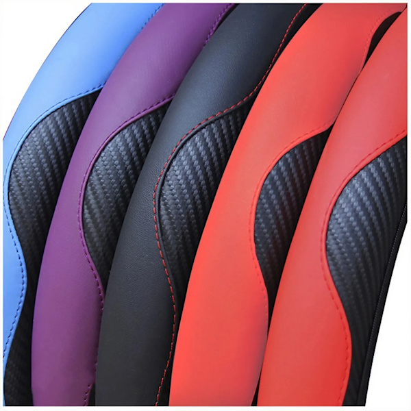 Rattstyrningsöverdrag för bil, andningsbart, halkfritt, PU-läder, passar rattar 37-38 cm PURPLE