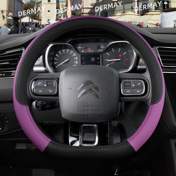 Rattstyrningsöverdrag i PU-läder för Citroen Berlingo E-Berlingo Berlingo XL, 9 färger, halkfritt, biltillbehör D shape Purple