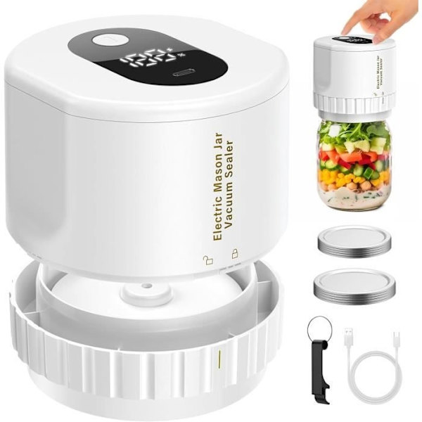 Elektrisk Vakuumförpackare - Nobrand - Masonburkar - 10 Lock Ingår - Uppladdningsbar - 15W White