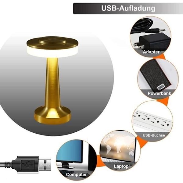 Bärbar sängbordslampa, uppladdningsbar sladdlös LED-lampa, 3 färger Touch Sängbordslampa Batteridriven, för soffbord[980]