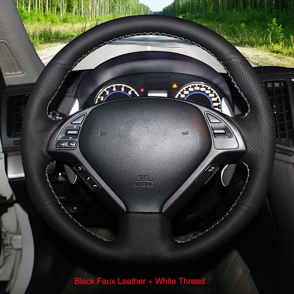 Svart konstläder rattöverdrag i kolfiberlook för Infiniti G G37 EX EX35 EX37 Q Q40 Q60 QX50 2008-2018 Nissan Skyline 2006-2014 Black Faux Leather(.148)