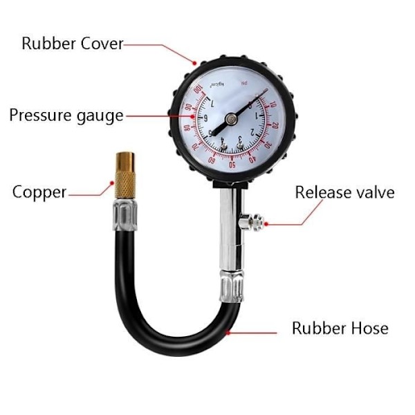 0-100Psi Lång slang Däcktrycksmätare Hög precision Lufttryckstestare Universal för bil motorcykel