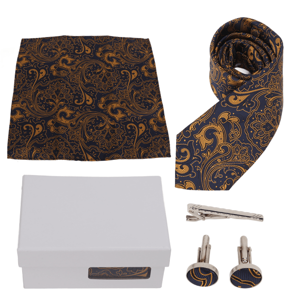 Sæt med slips til mænd Klassisk mønster Business Casual slips halsslips bryllupsfest fødselsdag slips gaveæske sæt
