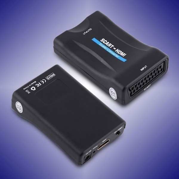 Scart till HDMI Videokonverterare Scart till HDMI Adapter, Plug and Play Abs Svart för kompatibel med Tv Tun30
