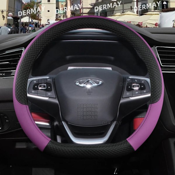 Rattskinnsöverdrag till ratt för Chery Tiggo 7 Pro Tiggo 7 Plus T15 DR F35 6.0 - 9 färger, PU-läder, halkfritt, biltillbehör D shape Purple