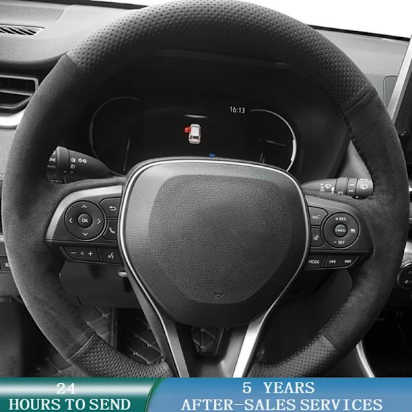 Skräddarsydd svart mocka flätad rattöverdrag för Toyota Avalon Camry Crown 2018-2019 Rav4 2019 Corolla 2018-2020 Leather