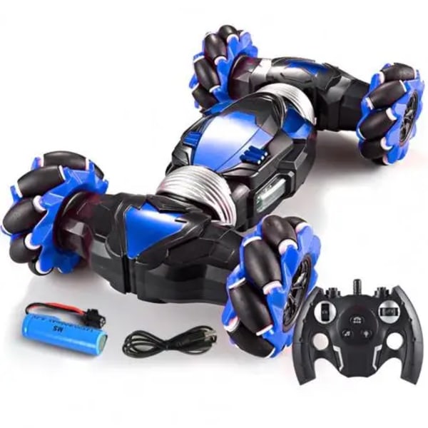 Ny 4WD 1:16 stunt RC-bil med LED-ljus, geststyrning, deformation, vridning, klättring, radiostyrd bil, elektroniska leksaker Blue single mode