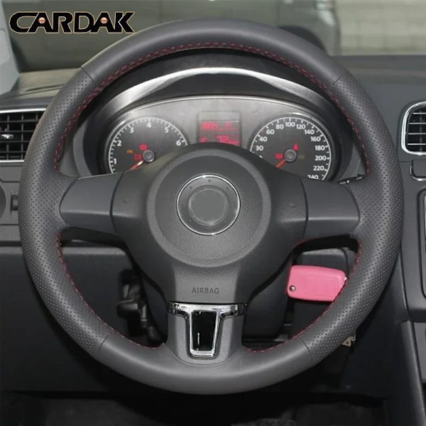 Cardak biltillbehör läder handsydda rattöverdrag för Volkswagen Golf 6 MK6 Polo MK5 2010 2011 2012 2013