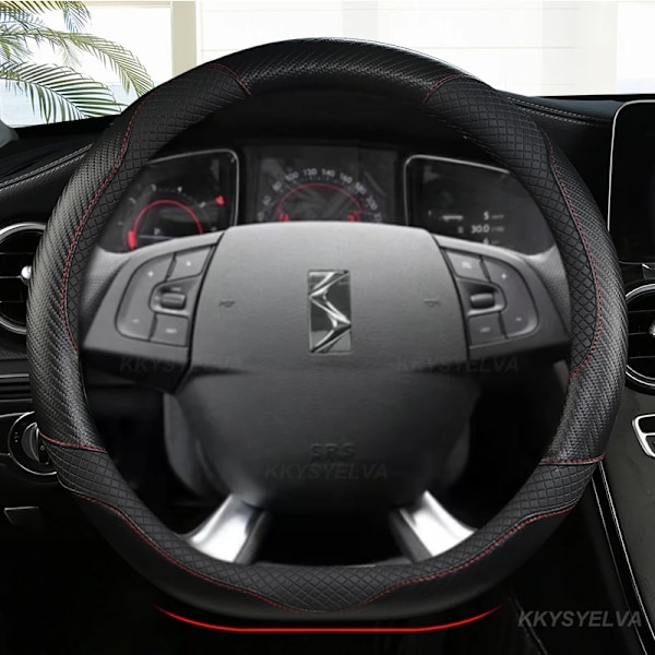 Rattskinnsöverdrag i kolfiberläder för Citroën DS3 DS4 DS5 DS5 DS 5LS DS6 DS7 DS9, D-formad, 38 cm, biltillbehör BLACK