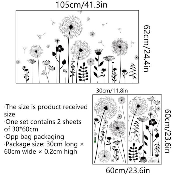 Svarta Maskrosblommor Väggdekaler Växter Självhäftande Väggdekor För Vardagsrum Sovrum Kök Kontor Barnrumsinredning Black