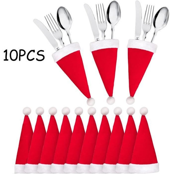 Bestickhållare - Jul - Tomtehatt - Röd och Vit - 12X6 Cm - Partydekoration Red, White