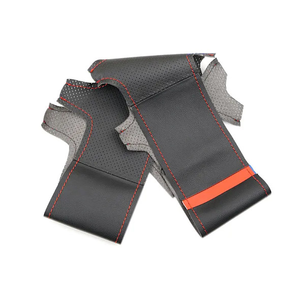 För vw golf 4 mk4 1998 - 2004 för passat b5 1998 - 2005 handsydd rattöverdrag svart läder med röd rand
