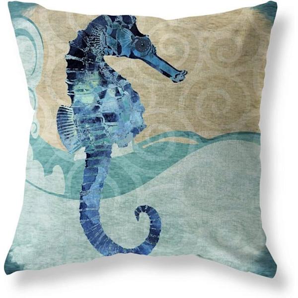 Set med 2 örngott 45 x 45 cm - Bomull Linne Blått Havstema Sjöstjärna Sjöhäst Strandspel