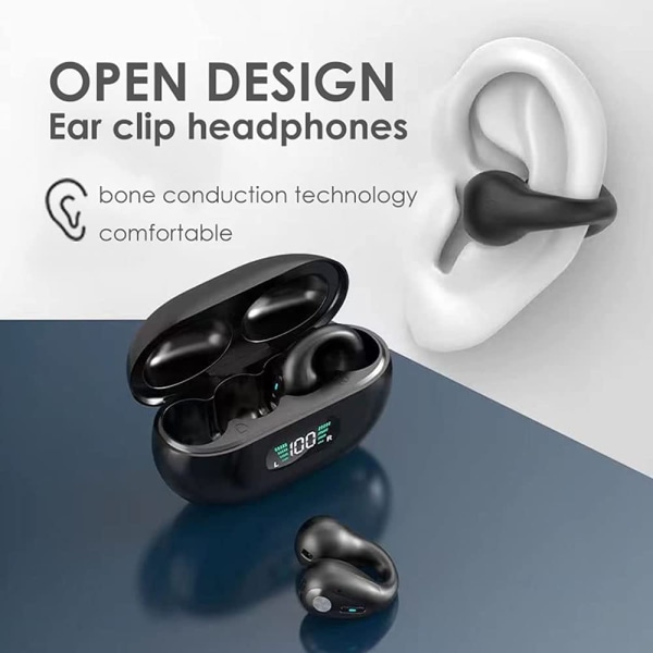 INF Trådlösa open-ear hörlurar Bluetooth 5.3 Bekväm klassisk Svart
