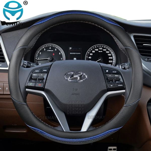 Rattskinnsöverdrag i PU-läder med kolfiber för Hyundai Tucson 2004~2022 NX4 IX35 2016 2017 2019 2021 2022 - Biltillbehör O shape- Blue