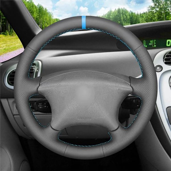 Svart PU konstläder rattöverdrag för Citroen Xsara Picasso Berlingo 2001-2010 C5 2001-2006 Peugeot Partner 2003-2008 Light Blue Marker