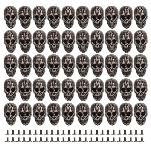50 set Skull Nitar Single 25x16mm DIY Ghost Head Punk Style Galvanisering Zinklegering Döskalleknapp för Läderhantverk Silver Svart