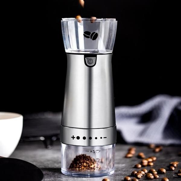 Silver Elektrisk Kaffekvarn Rostfritt Stål Justerbar Handkvarn Kaffebryggare Bönkvarn M40415