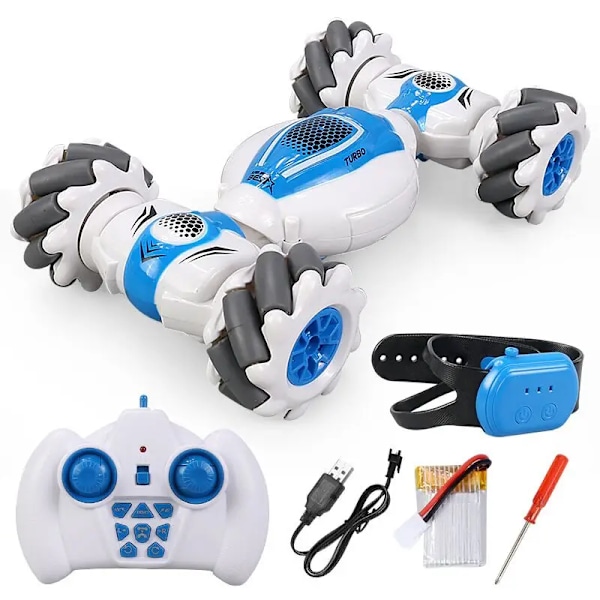 Leksak RC Stuntbil Fjärrkontroll Klocka Geststyrning Elektrisk Leksak RC Driftbil 2.4GHz 4WD Rotation Barnfödelsedagspresent blue add watch