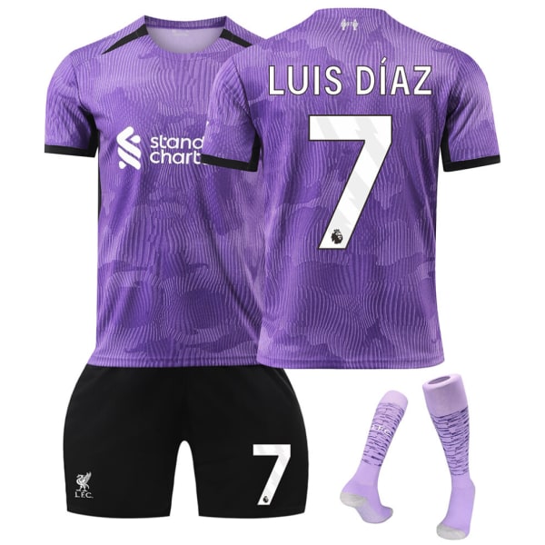 23-24 Liverpool Second Away fotballdrakter sett nr. 7 LUIS DIAZ Fotballuniform for voksne barn med sokker Komfortabel 22