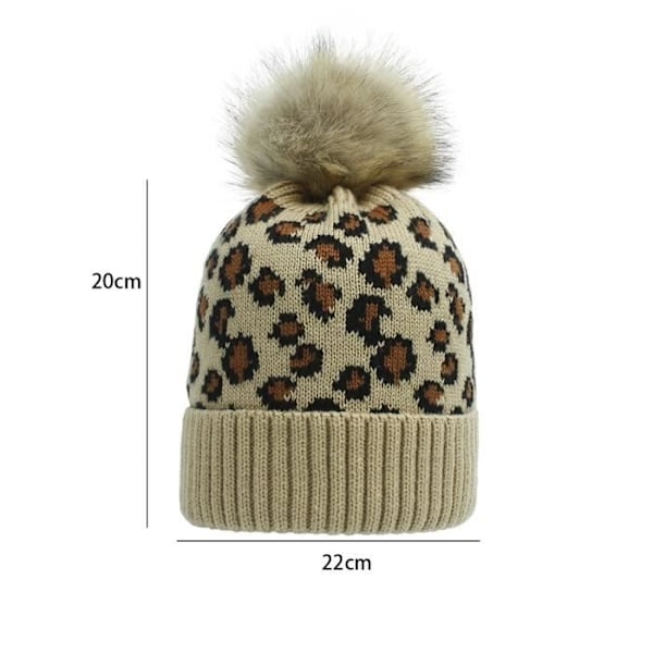 Pompom-mössa för dam - Leopardtryck - Varm stickad ull - Skidaccessoar - Akrylfiber Brown