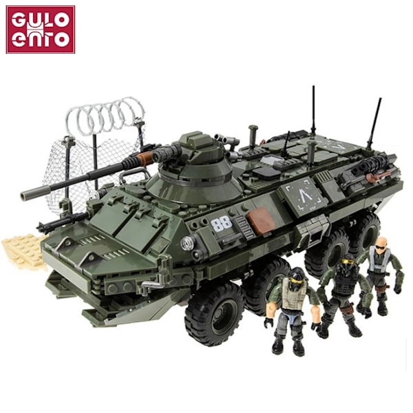 Militära Stryker pansarvagnar byggklossar fordon tegelstenar set med soldater vapen barnleksaker monteringsset gåvor för vuxna Without box