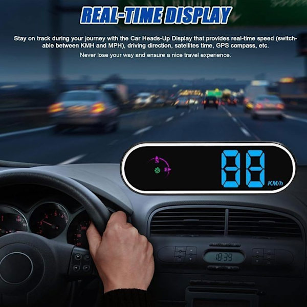 Hastighetsmätare, hastighetsdisplay, Head Up Display, bil-HUD med färgstark LED-skärm med GPS, funktion