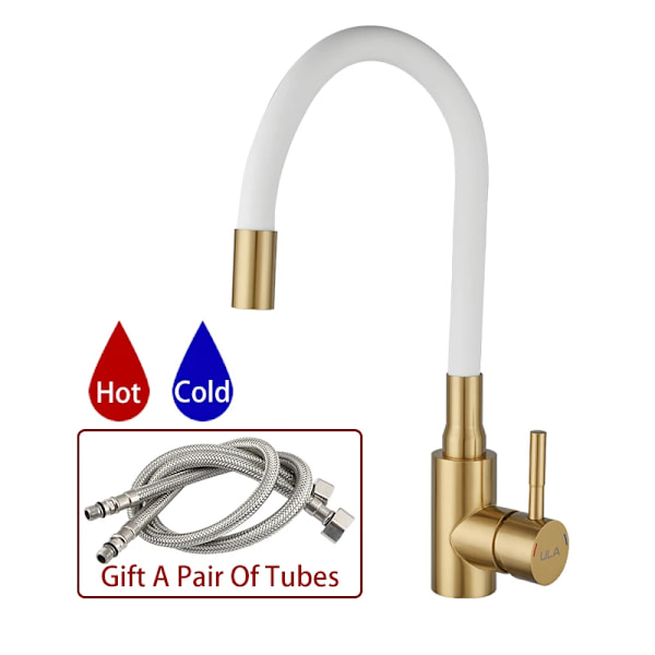 Ula flexibel kökskran i rostfritt stål, varm- och kallvattenblandare, 360 graders rotation, guld A1114GN-T2