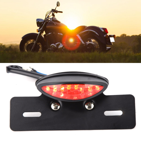 Motorsykkel Baklykt Universal Retro LED Bremse Nummerskiltlys Indikatorlys (svart)