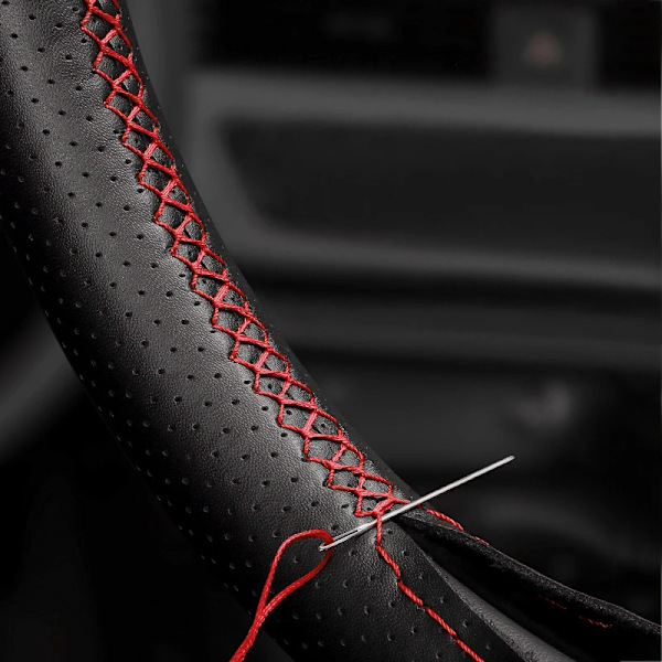 För vw golf 4 mk4 1998 - 2004 för passat b5 1998 - 2005 handsydd rattöverdrag svart läder med röd rand