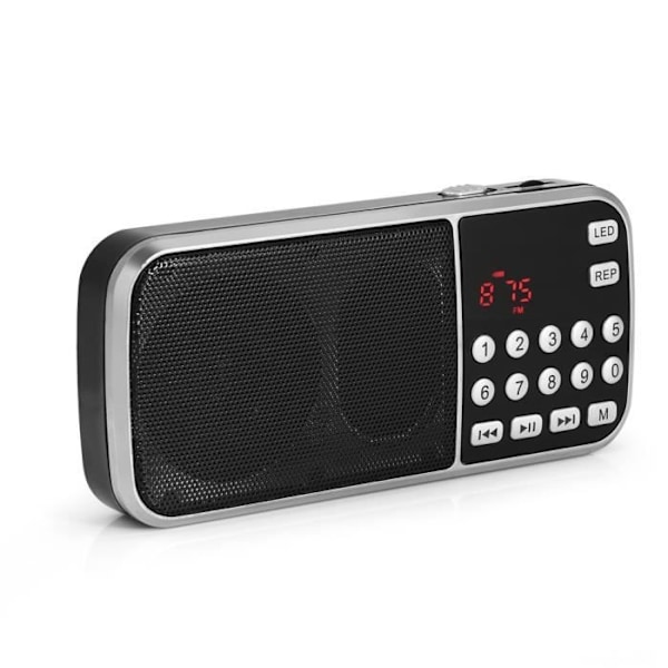 FM-radio, bärbar digital musikspelare, LED-högtalare, ficklampa med stöd för FM-radio TF-kort USB Aux-Duo Black